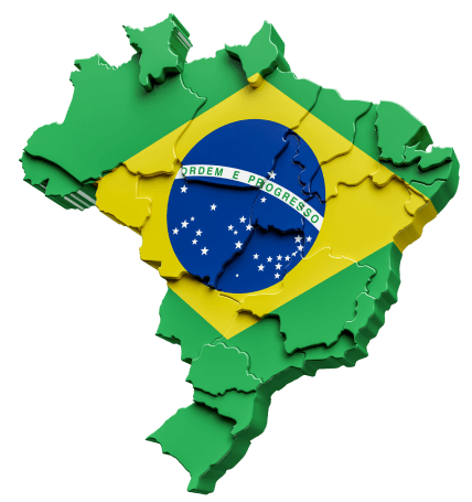 Mapa do Brasil estilizado, preenchido com a bandeira nacional, cercado por diversas imagens de alimentos, como pão, biscoito, cupcake e massa.